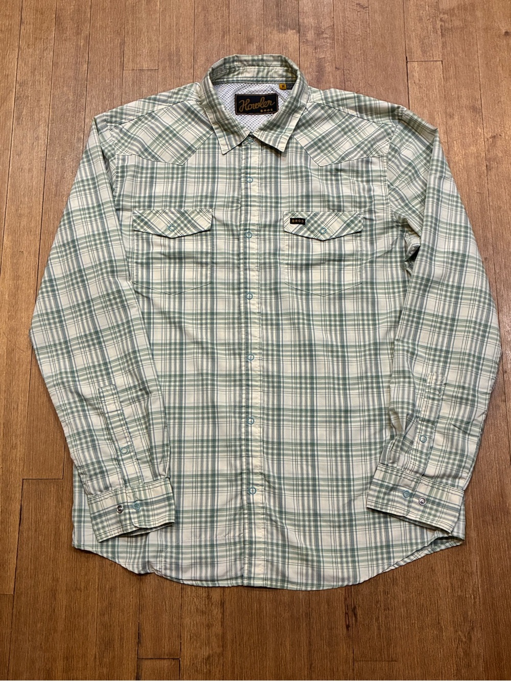 Howler Brothers Men's Green Plaid Long Sleeve H bar B Snapshirt - Medium